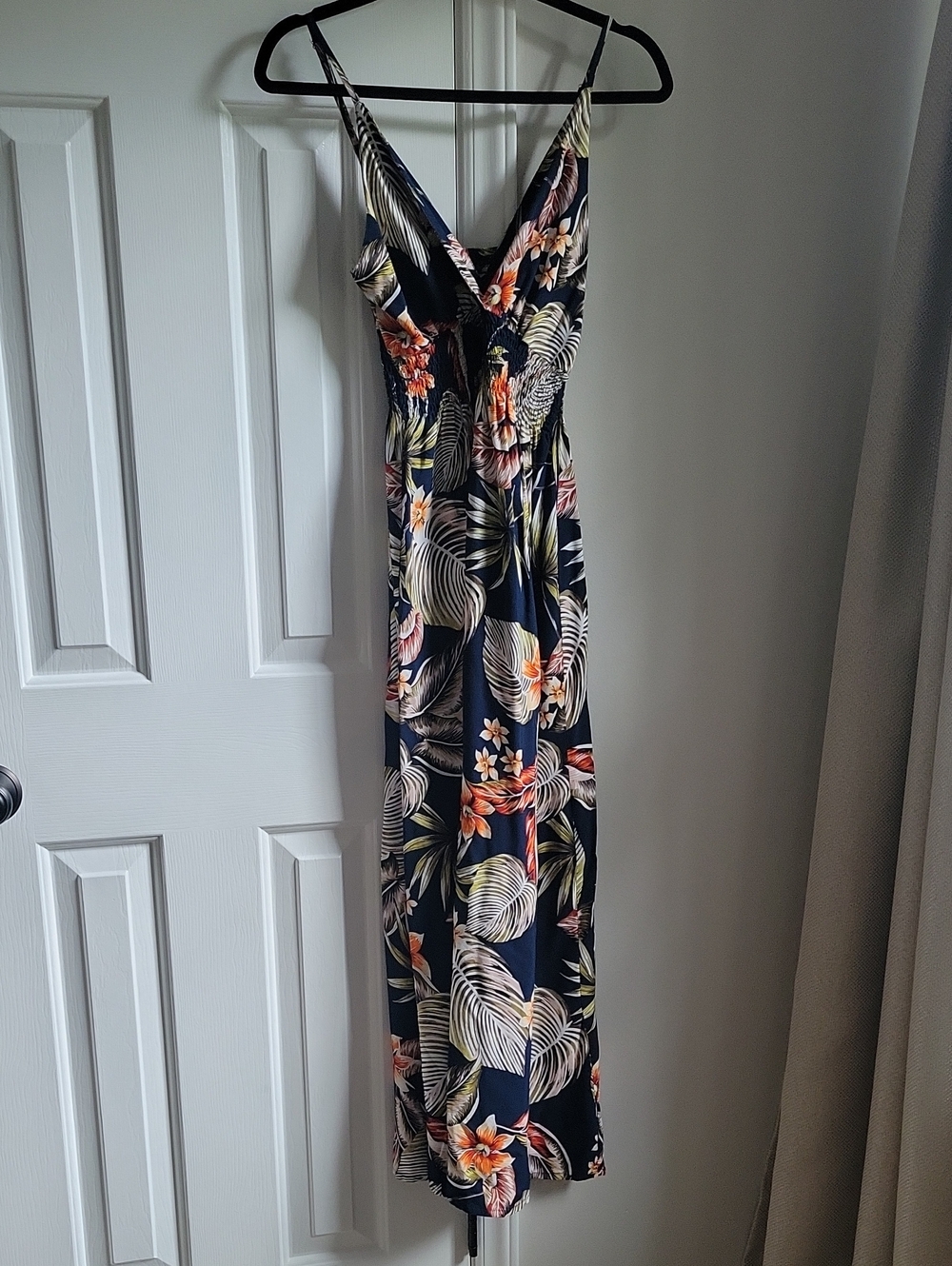 Navy Floral V-Neck Maxi Dress with Adjustable Straps